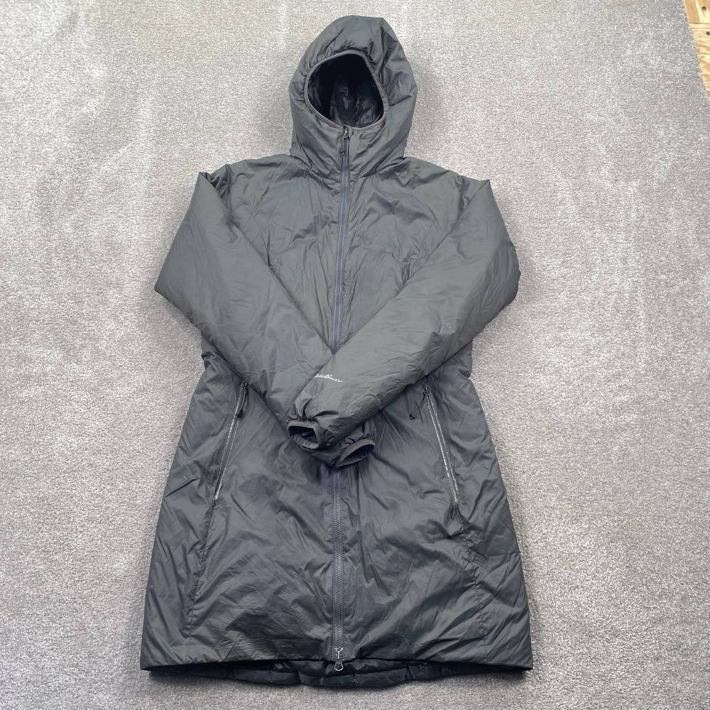 Eddie Bauer Womens Evertherm Down Hooded Parka Jacket Charcoal Gray XS Light